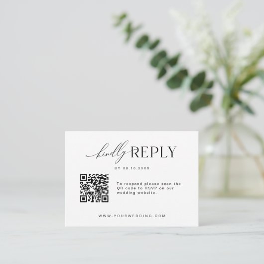 Minimalistische website RSVP barcode bijlage kaart (Staand voorkant)