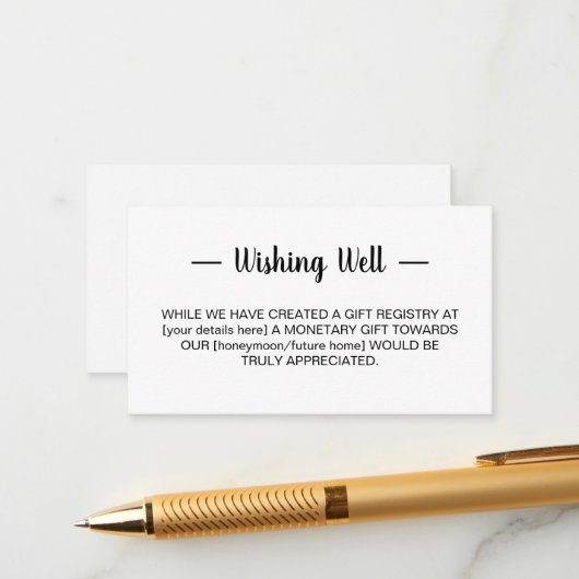 Minimalistische weddenschappen informatiekaartje (Voorkant / Achterkant in situ)