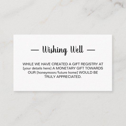 Minimalistische weddenschappen informatiekaartje (Voorkant)