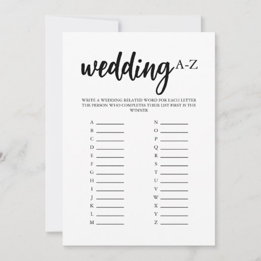 Minimalistische Wedding A-Z Game Kaart (Voorkant)