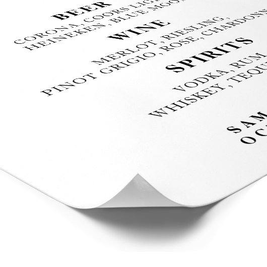Minimalistische Wedding Bar Menu Sign Poster (Hoek)