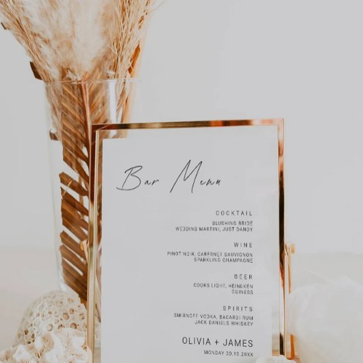 Minimalistische Wedding Bar Menu Sign Sjabloon Poster