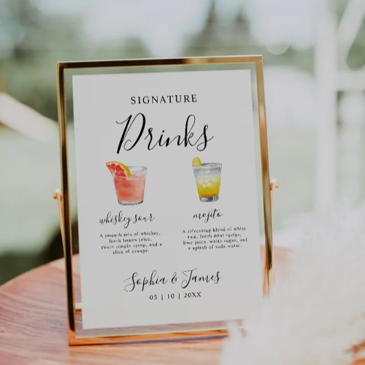 Minimalistische Wedding Cocktail Signature Drink S Kaart