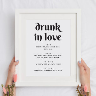 Minimalistische Wedding Drink Bar Sign Drunk In Poster