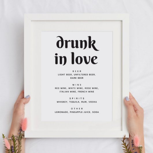 Minimalistische Wedding Drink Bar Sign | Drunk In Poster