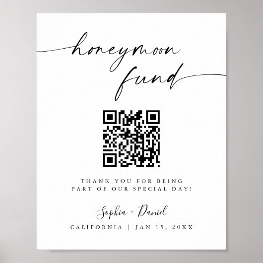 Minimalistische Wedding Honeymoon Fund QR Code Sig Poster (Voorkant)