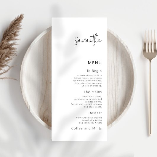 Minimalistische Wedding Menu Kaart met Gastnaam