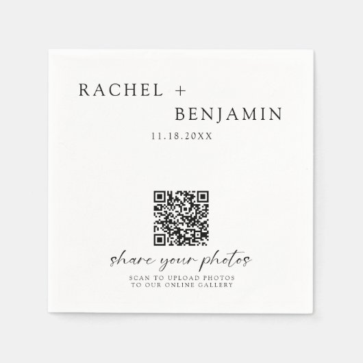 Minimalistische Wedding QR-code Deel uw foto's Servet (Voorkant)