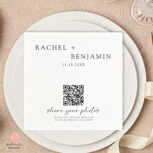 Minimalistische Wedding QR-code Deel uw foto's Servet