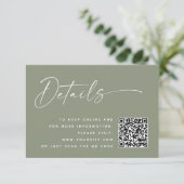 Minimalistische Wedding QR Details | Dusty Sage Gr Informatiekaartje (Staand voorkant)