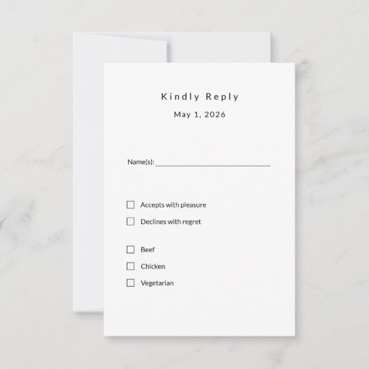 Minimalistische Wedding RSVP Kaart – Elegante Cust (Voorkant)