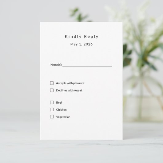 Minimalistische Wedding RSVP Kaart – Elegante Cust (Staand voorkant)