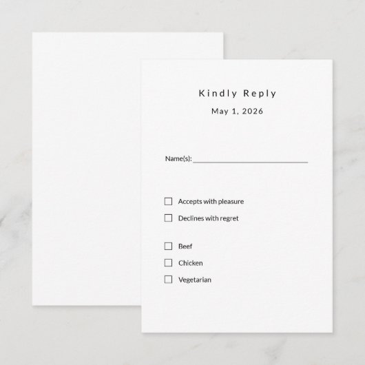 Minimalistische Wedding RSVP Kaart – Elegante Cust (Voorkant / Achterkant)