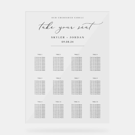 Minimalistische Wedding Zitting Grafiek Acryl Teke Bord (Voorkant)