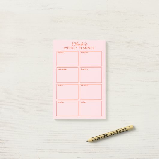 Minimalistische weekplanner + notities in roze en post-it® notes (Op bureau)