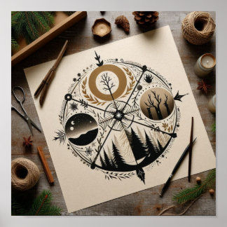 Minimalistische weergave van de vier seizoenen poster