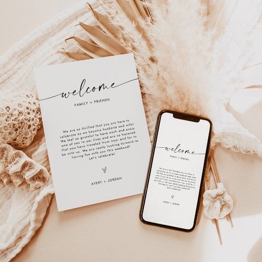 Minimalistische Welkomstbrief voor bruiloft + Even Kaart