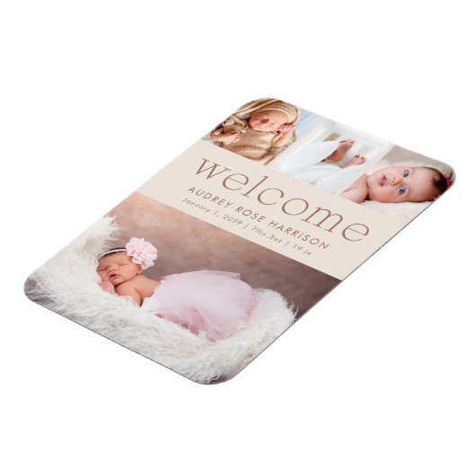 Minimalistische welkomstfoto collage geboorte magneet (Linkerzijde)
