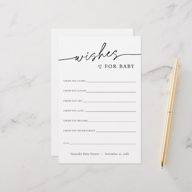 Minimalistische wensen voor Baby Kaart (Voorkant / Achterkant in situ)