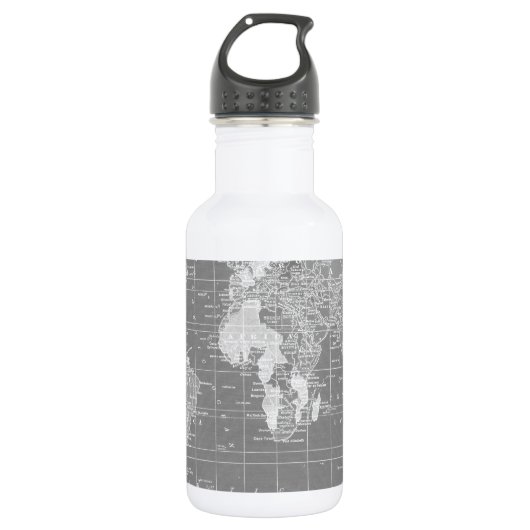 Minimalistische  Wereldkaart Waterfles (Voorkant)