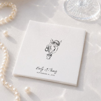 Minimalistische Whimsical Inkt Handgetekende Trouw Servet