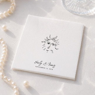 Minimalistische Whimsical Inkt Handgetekende Trouw Servet