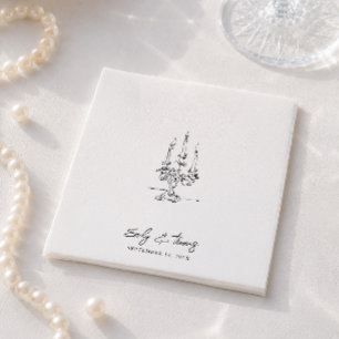 Minimalistische Whimsical Inkt Handgetekende Trouw Servet