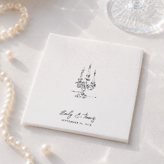 Minimalistische Whimsical Inkt Handgetekende Trouw Servet