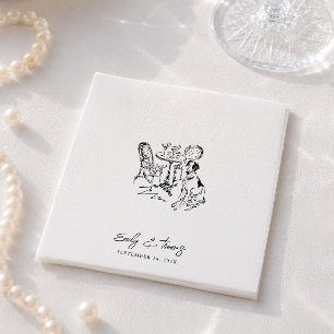 Minimalistische Whimsical Inkt Handgetekende Trouw Servet