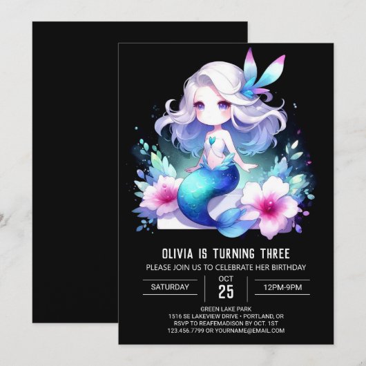 Minimalistische Whimsy Zeemeermin Verjaardag Kaart (Voorkant / Achterkant)