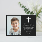 Minimalistische White Cross Boys Eerste Communie F Bedankkaart (Staand voorkant)