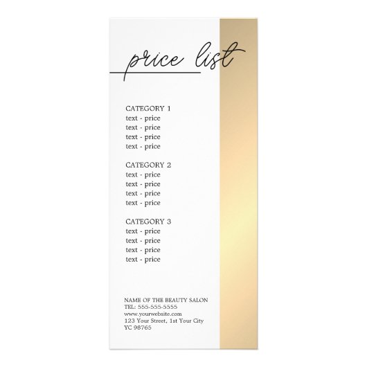 Minimalistische White Faux Gold Line Beauty prijsl Reclamekaart (Voorkant)
