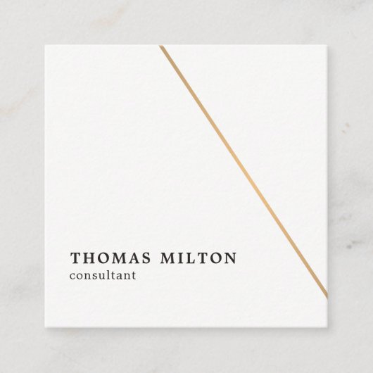 Minimalistische White Faux Gold Line Consultant Vierkante Visitekaartje (Voorkant)