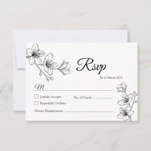 Minimalistische White Floral Line Art RSVP-kaart Bedankkaart (Voorkant)
