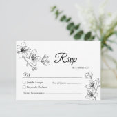 Minimalistische White Floral Line Art RSVP-kaart Bedankkaart (Staand voorkant)