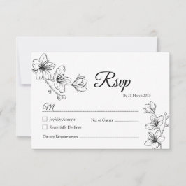 Minimalistische White Floral Line Art RSVP-kaart Bedankkaart