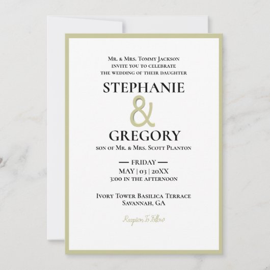 Minimalistische White & Gold Border Wedding Kaart (Voorkant)