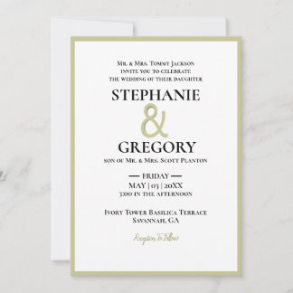 Minimalistische White & Gold Border Wedding Kaart