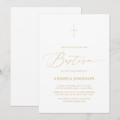 Minimalistische White & Gold Elegant Script Doop Kaart (Voorkant / Achterkant)