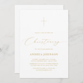 Minimalistische White & Gold Elegant Script-doop Kaart (Voorkant / Achterkant)