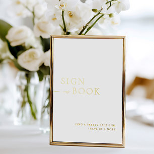 Minimalistische White & Gold Folie Guest Book Sign Uitnodiging
