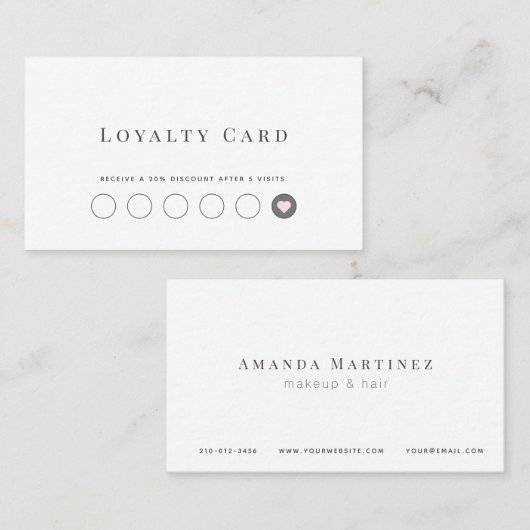 Minimalistische White Loyalty-Kaart Visitekaartje (Voorkant / Achterkant)