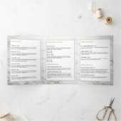 Minimalistische White Marble Gold Monogram Brochur Drieluik Kaart (Binnen)
