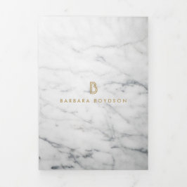 Minimalistische White Marble Gold Monogram Brochur Drieluik Kaart