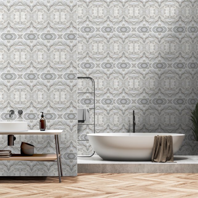 Minimalistische White Marble Wave – Modern Marmer Behang (Badkamer)