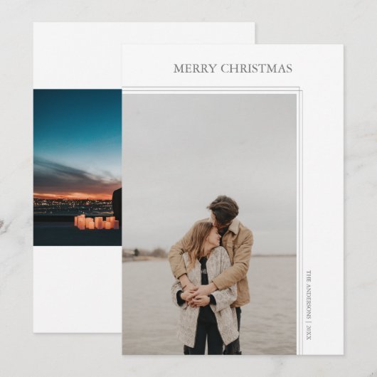 Minimalistische White Modern Photo Holiday Kaart (Voorkant / Achterkant)