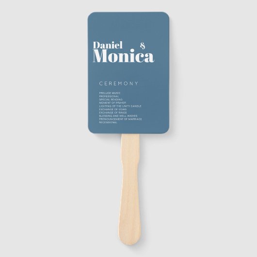 Minimalistische White & Pastel Blue bruiloft progr Handwaaier (Voorkant)