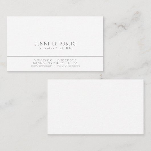 Minimalistische White Plain Professional Sophistic Visitekaartje (Voorkant / Achterkant)