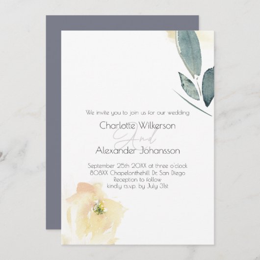 Minimalistische White Rose Bloemen Waterverf Kaart (Voorkant / Achterkant)