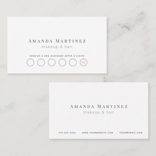 Minimalistische White Salon Loyalty Kaart Visitekaartje (Voorkant / Achterkant)